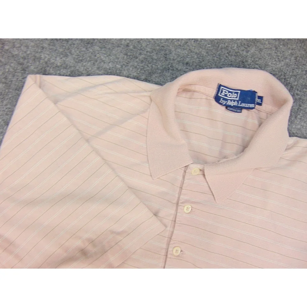 Polo Ralph Lauren Polo Shirt Mens XL Short Sleeve Pink Striped Preppy Golf 2841